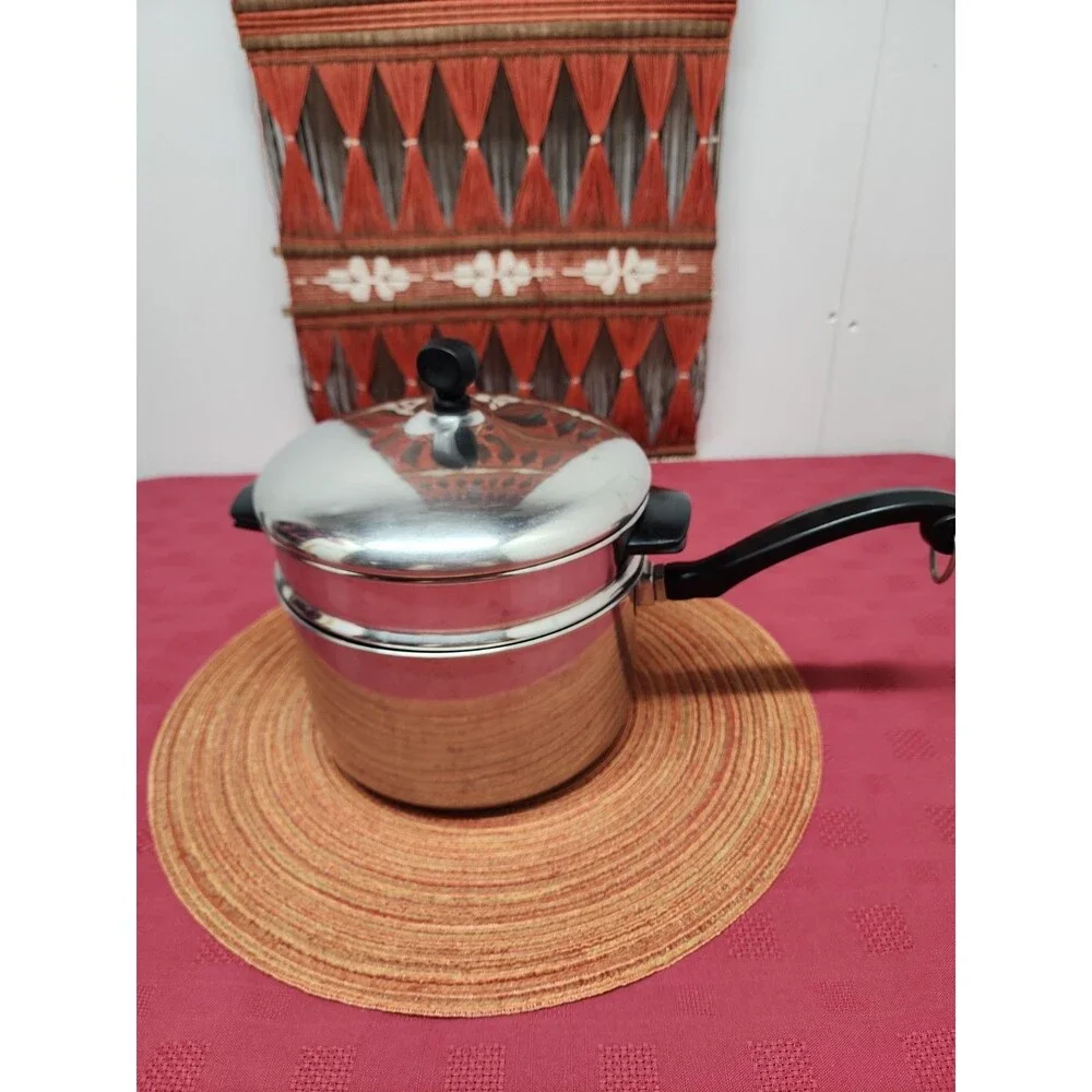 Vintage Farberware 3 Quart Double Boiler With Lid Stainless Steel Aluminum Clad